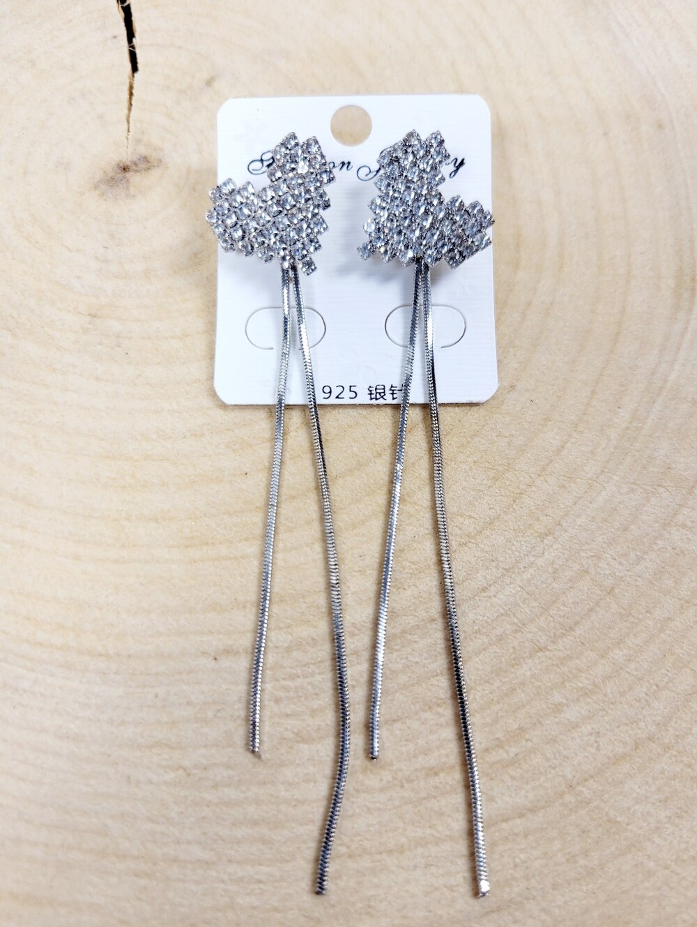 Brand New 2 In 1 Silver Tone Heart Rhinestone Dangle Earrings
